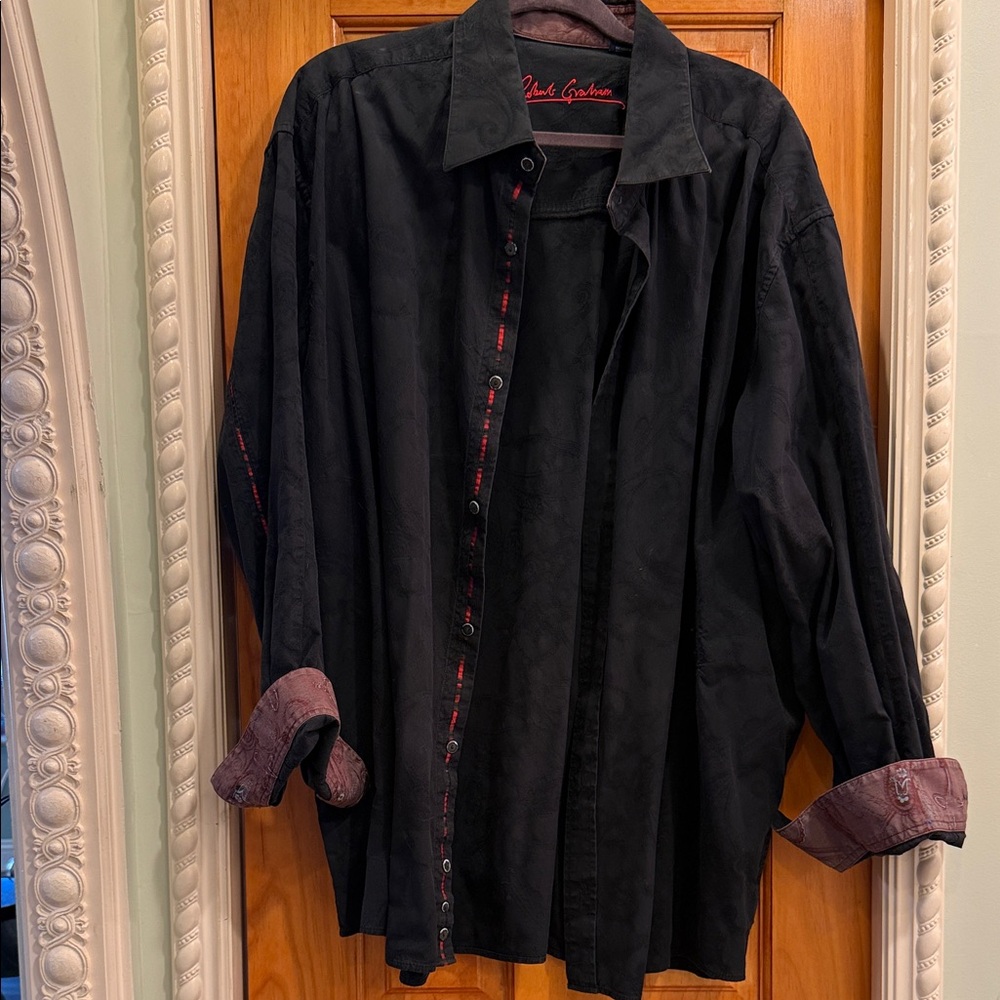 Robert Graham Black Men's Button-Up Shirt with Purple Accents